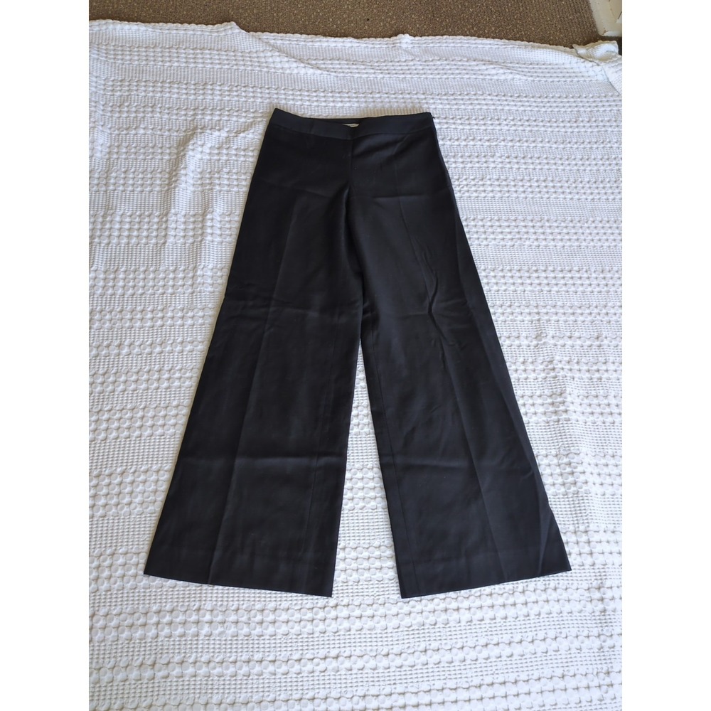 Tory Burch Wide Leg Wool Blend‎ Mid Rise Pants Sz 4 Black Side Zip 28X31